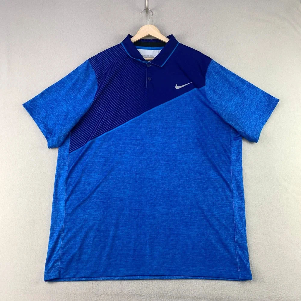 Nike Golf Tour Performance Polo Shirt Mens XL Blue Dri-Fit Stripe Short Sleeve